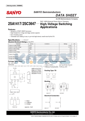 2SA1417 datasheet - High-Voltage Switching Applications