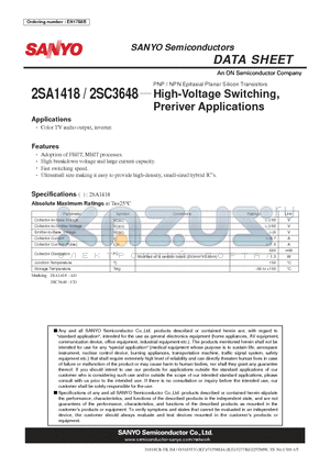2SA1418_10 datasheet - High-Voltage Switching, Preriver Applications