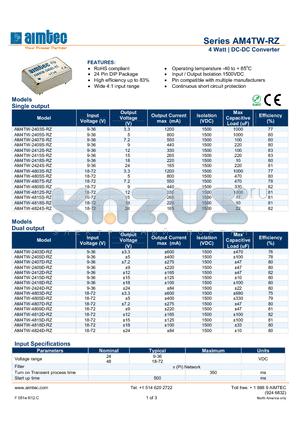 AM4TW-2403D-RZ datasheet - 4 Watt | DC-DC Converter