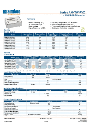 AM4TW-2403S-RVZ datasheet - 4 Watt | DC-DC Converter