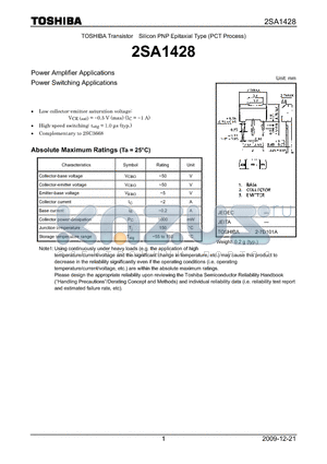 2SA1428 datasheet - Power Amplifier Applications Power Switching Applications