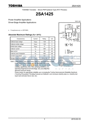 2SA1425 datasheet - Power Amplifier Applications Driver-Stage Amplifier Applications