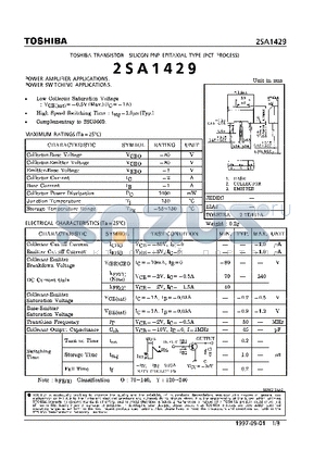 2SA1429 datasheet - TRANSISTOR (POWER AMPLIFIER, SWITCHING APPLICATIONS)