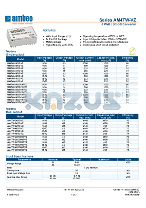 AM4TW-2405S-VZ datasheet - 4 Watt | DC-DC Converter