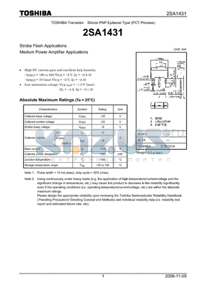 2SA1431_06 datasheet - Strobe Flash Applications Medium Power Amplifier Applications