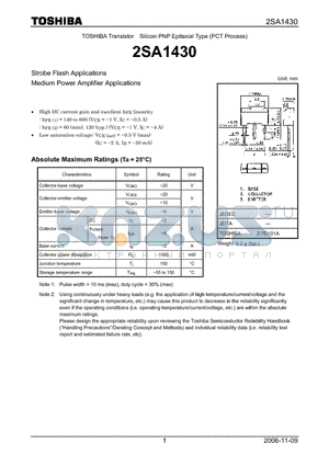 2SA1430 datasheet - Strobe Flash Applications Medium Power Amplifier Applications