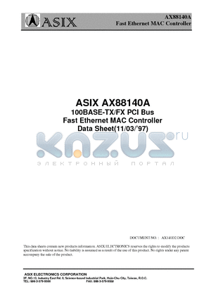 AX88140A datasheet - Fast Ethernet MAC Controller