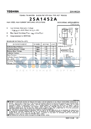 2SA1452A datasheet - TRANSISTOR (HIGH SPEED, HIGH CURRENT SWITCHING APPLICATIONS)
