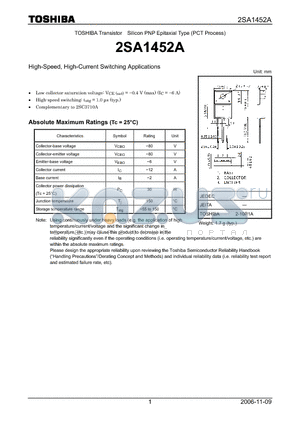 2SA1452A datasheet - High-Speed, High-Current Switching Applications