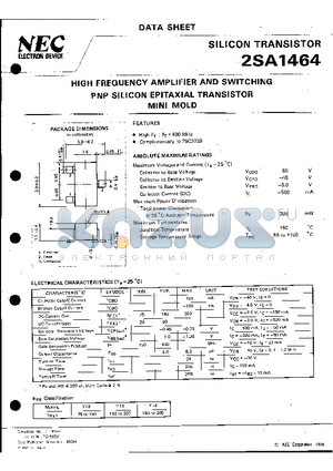 2SA1464 datasheet - HIGH FREQUENCY AMPLIFIER AND SWITCHING PNP SILICON EPITAXIAL TRANSISTOR MINI MOLD