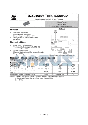 BZX84C4V7 datasheet - Voltage Range 2.4 to 51 Volts 350m Watts Power Dissipation