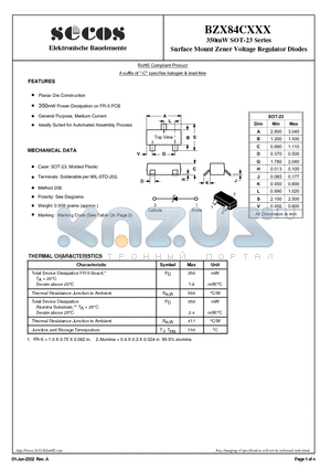 BZX84C4V7 datasheet - Surface Mount Zener Voltage Regulator Diodes