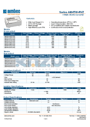 AM4TW-4805D-RVZ datasheet - 4 Watt | DC-DC Converter
