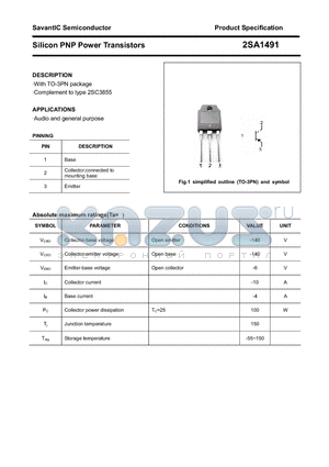 2SA1491 datasheet - Silicon PNP Power Transistors