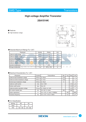 2SA1514K datasheet - High-voltage Amplifier Transistor