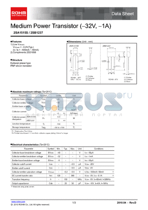 2SA1515S datasheet - Medium Power Transistor (-32V,-1A)