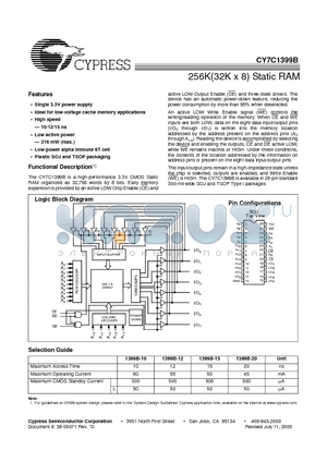 CY7C1399B-12ZXC datasheet - 256K(32K x 8) Static RAM