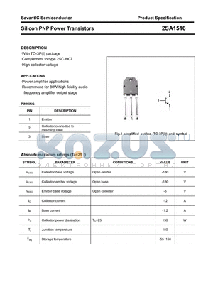 2SA1516 datasheet - Silicon PNP Power Transistors