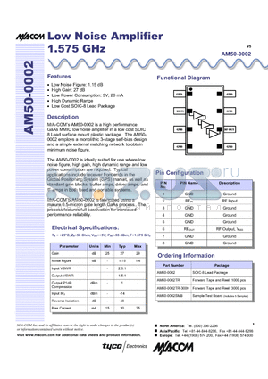 AM50-0002 datasheet - Low Noise Amplifier 1.575 GHz