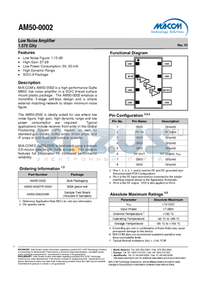 AM50-0002 datasheet - Low Noise Amplifier 1.575 GHz