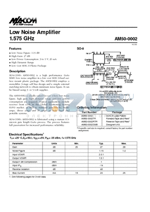 AM50-0002RTR datasheet - Low Noise Amplifier 1.575 GHz