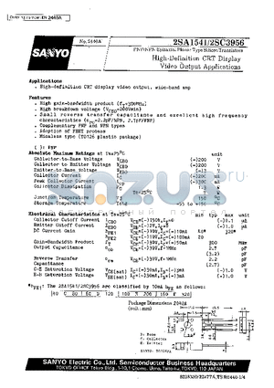 2SA1541 datasheet - High-Definition CRT Display Video Output Applications