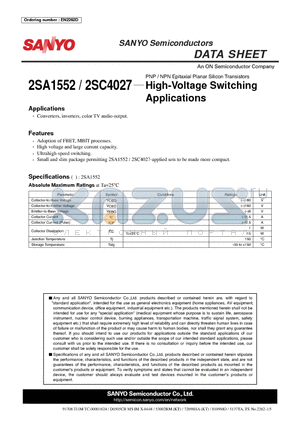 2SA1552_08 datasheet - High-Voltage Switching Applications