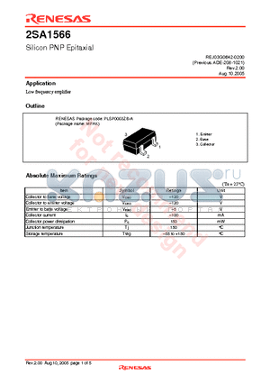 2SA1566 datasheet - Silicon PNP Epitaxial