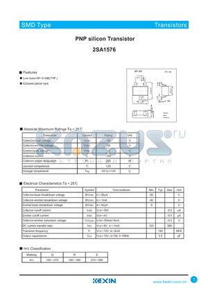 2SA1576 datasheet - PNP silicon Transistor