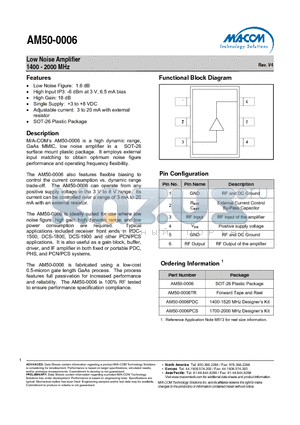 AM50-0006 datasheet - Low Noise Amplifier 1400 - 2000 MHz