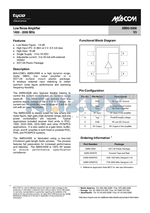 AM50-0006PCS datasheet - Low Noise Amplifier 1400-2000 MHz