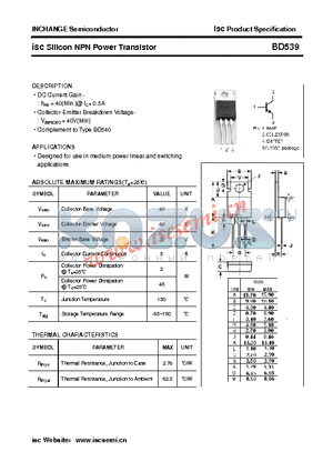 BD539 datasheet - isc Silicon NPN Power Transistor