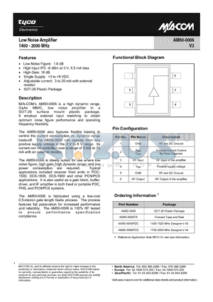AM50-0006_1 datasheet - Low Noise Amplifier 1400-2000 MHz