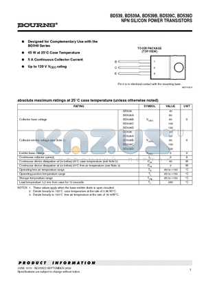 BD539A datasheet - NPN SILICON POWER TRANSISTORS