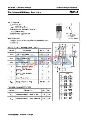 BD539A datasheet - isc Silicon NPN Power Transistor