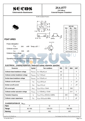 2SA1577 datasheet - PNP Silicon General Purpose Transistor