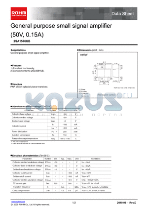 2SA1576UB_10 datasheet - General purpose small signal amplifier (50V, 0.15A)