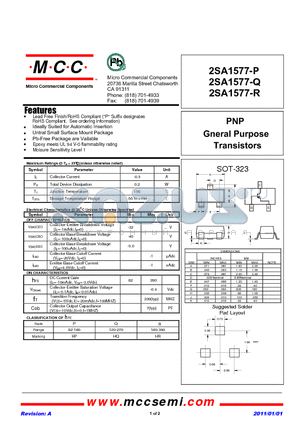 2SA1577-Q datasheet - PNP Gneral Purpose Transistors