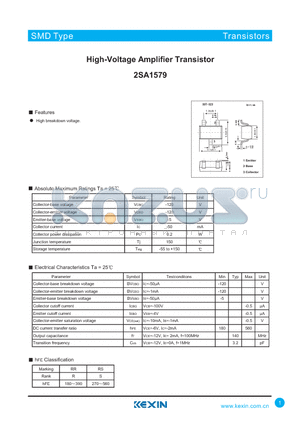 2SA1579 datasheet - High-Voltage Amplifier Transistor