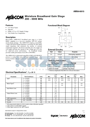 AM50-0015TR datasheet - Miniature Broadband Gain Stage 200 - 3000 MHz