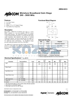 AM50-0015SMB datasheet - Miniature Broadband Gain Stage 200 - 3000 MHz