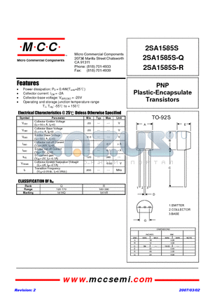 2SA1585S-Q datasheet - PNP Plastic-Encapsulate Transistors