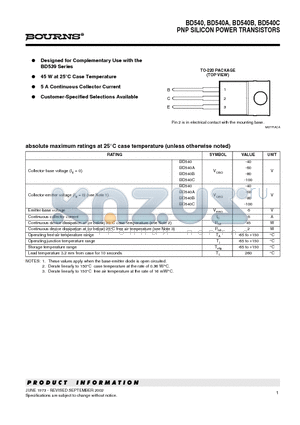BD540C datasheet - PNP SILICON POWER TRANSISTORS