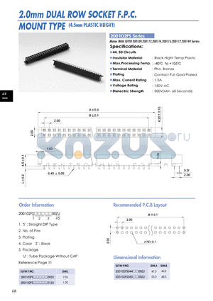 200102FS datasheet - 2.0mm DUAL ROW SOCKET F.P.C.MOUNT TYPE
