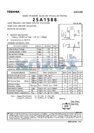 2SA1588 datasheet - TRANSISTOR (AUDIO FREQUENCY LOW POWER AMPLIFIER, DRIVER STAGE AMPLIFIER, SWITCHING APPLICATIONS