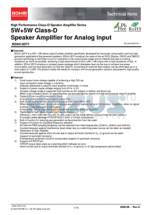 BD5413EFV datasheet - 5W5W Class-D Speaker Amplifier for Analog Input