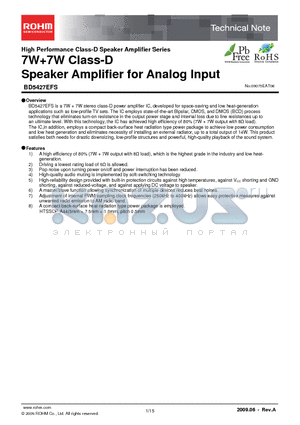 BD5427EFS datasheet - 7W7W Class-D Speaker Amplifier for Analog Input
