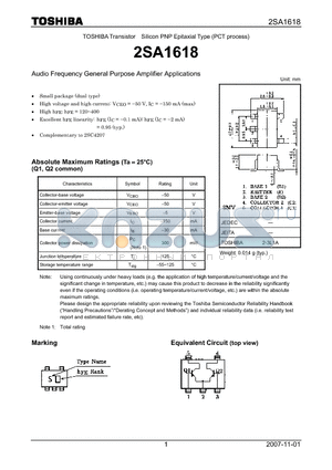 2SA1618 datasheet - Audio Frequency General Purpose Amplifier Applications