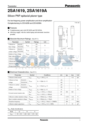 2SA1619 datasheet - Silicon PNP epitaxial planer type