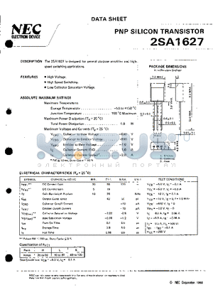 2SA1627 datasheet - PNP SILICON TRANSISTOR(general purpose amplifier and high speed switching)